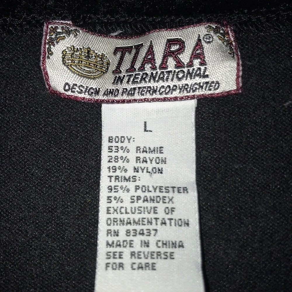 TIARA INTERNATIONAL jeweled details black long sleeve sweater NEW size L